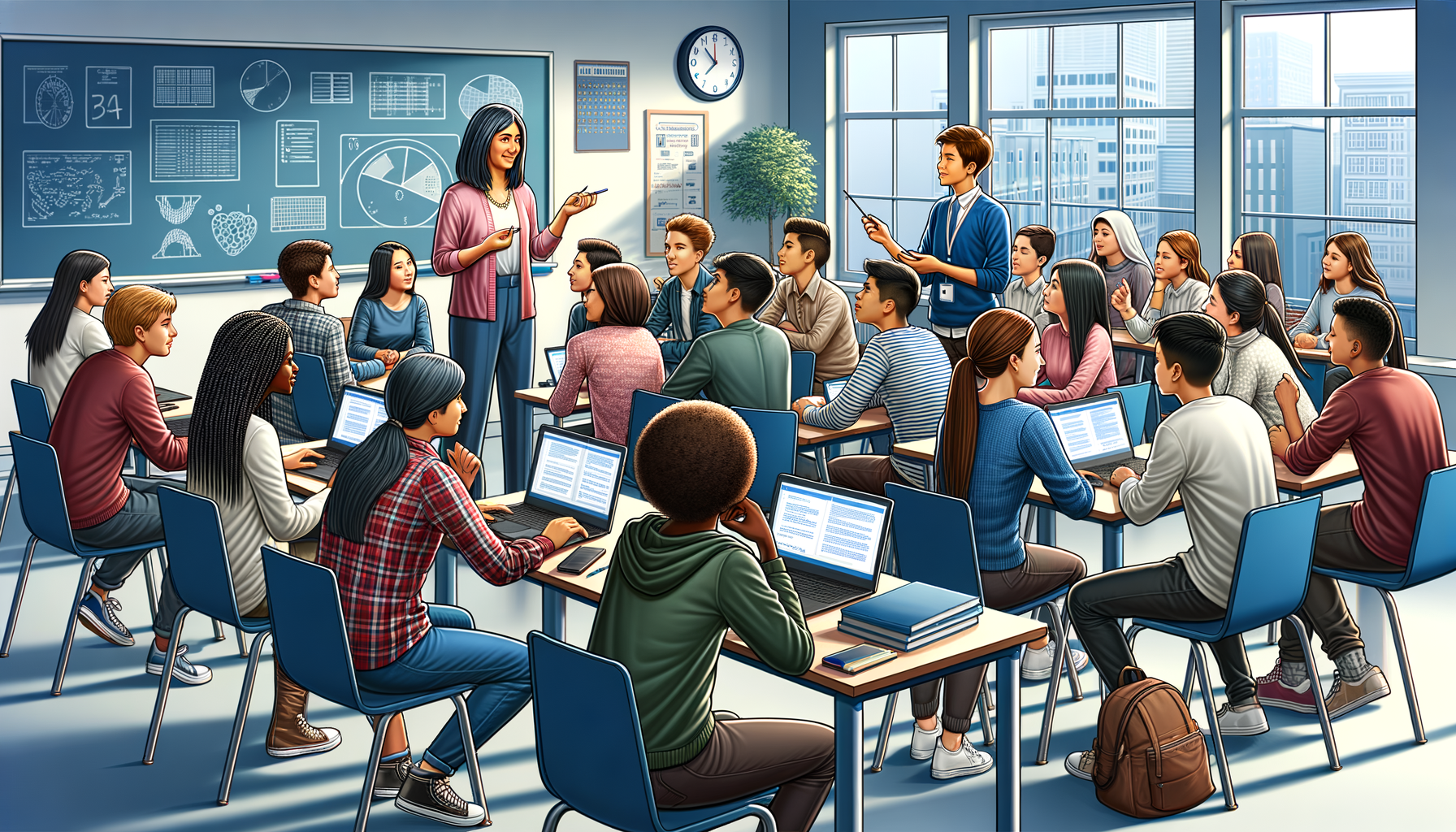 Students practicing active learning strategies in a modern classroom