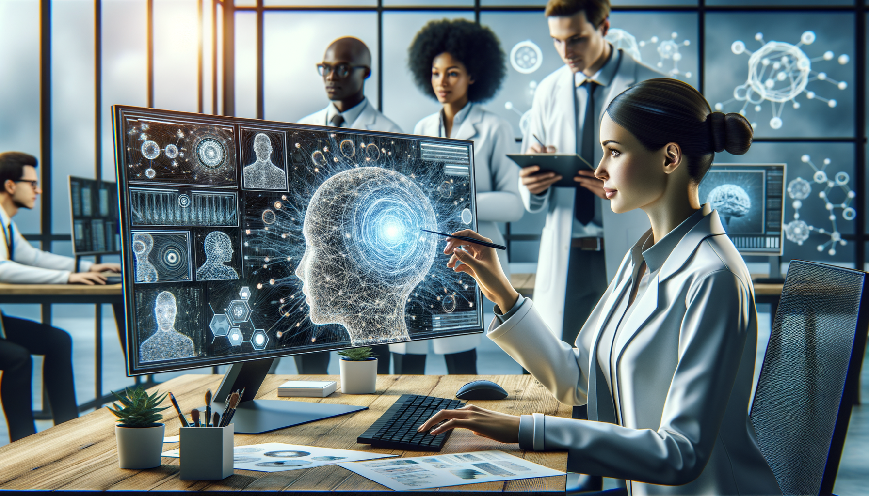 AI text generation concepts on a screen with content workflow